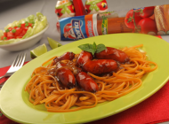 Spaghetti tomate doria con chorizo zenú